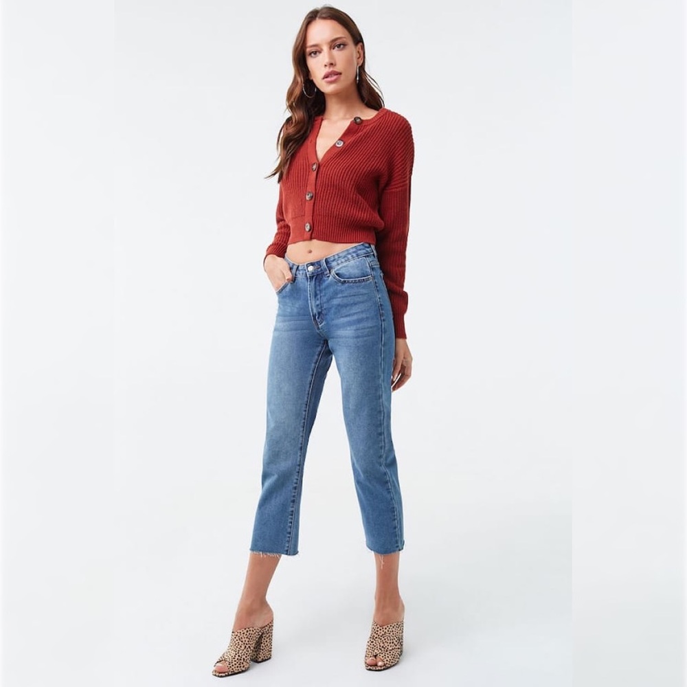 Frayed Capri Jeans Medium Wash Denim